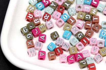 4.8mm Silver Letter Cube Beads for Jewelry #3604