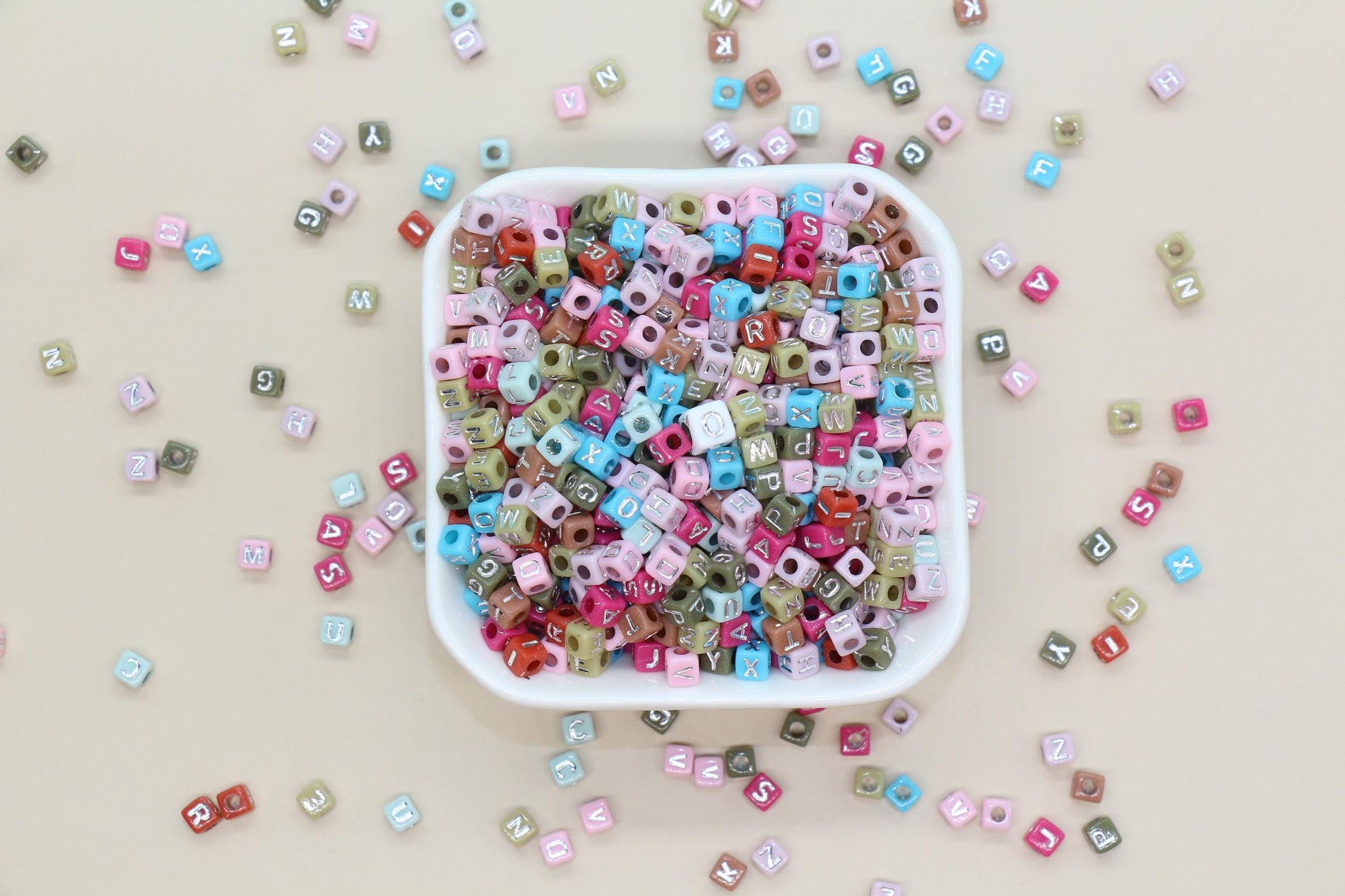 4.8mm Silver Letter Cube Beads for Jewelry #3604