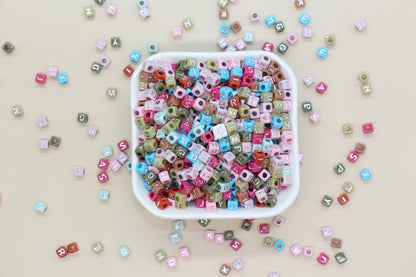 4.8mm Silver Letter Cube Beads for Jewelry #3604