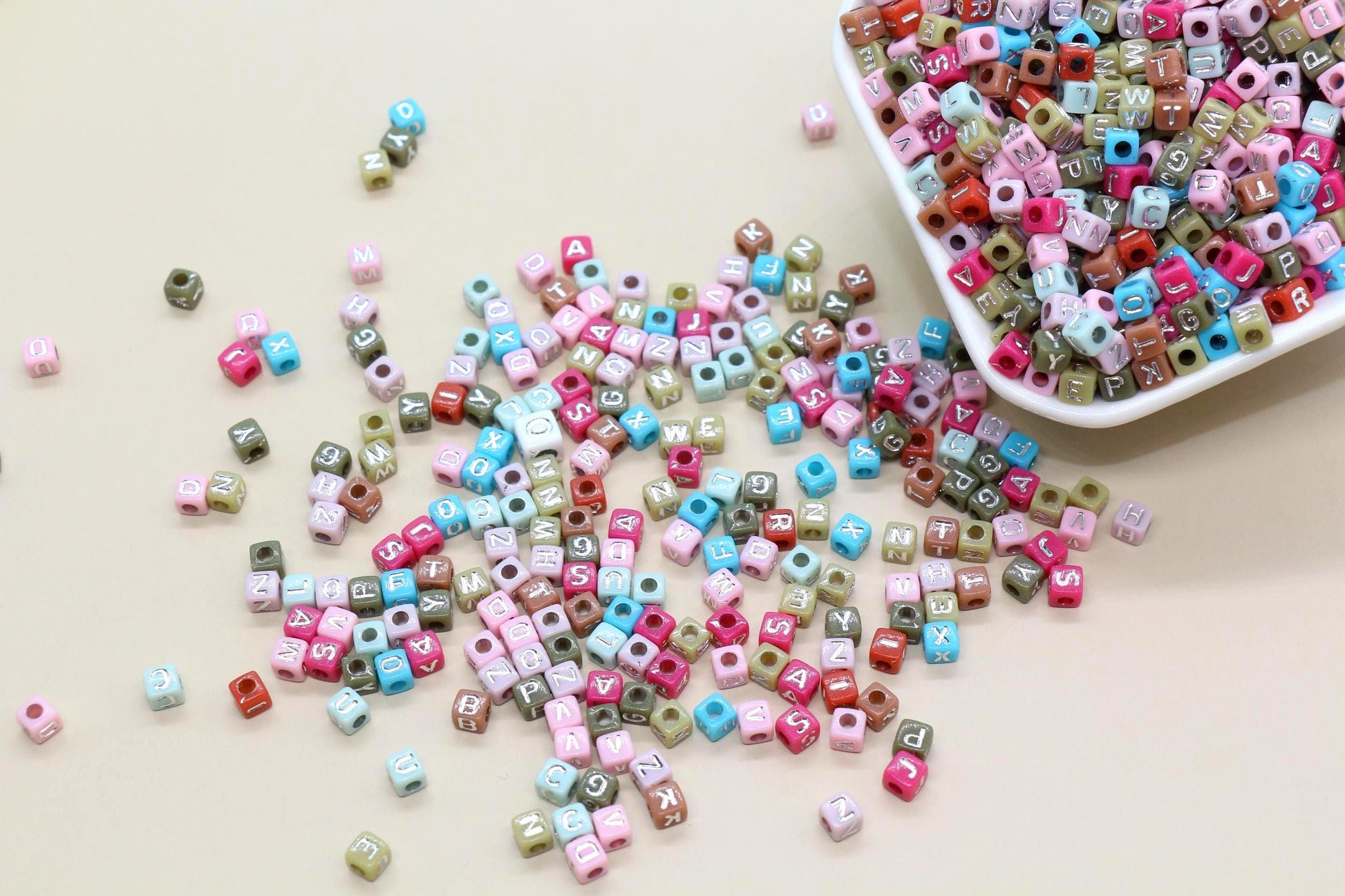 4.8mm Silver Letter Cube Beads for Jewelry #3604