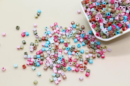 4.8mm Silver Letter Cube Beads for Jewelry #3604