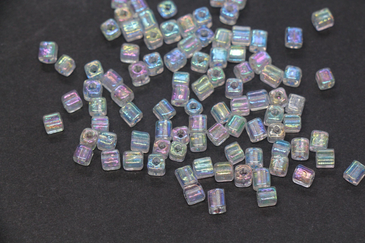 4mm Clear AB Iridescent Square Glass Beads, Transparent Cube Seed Beads, Sparkle Rocailles for Jewelry Making #2118