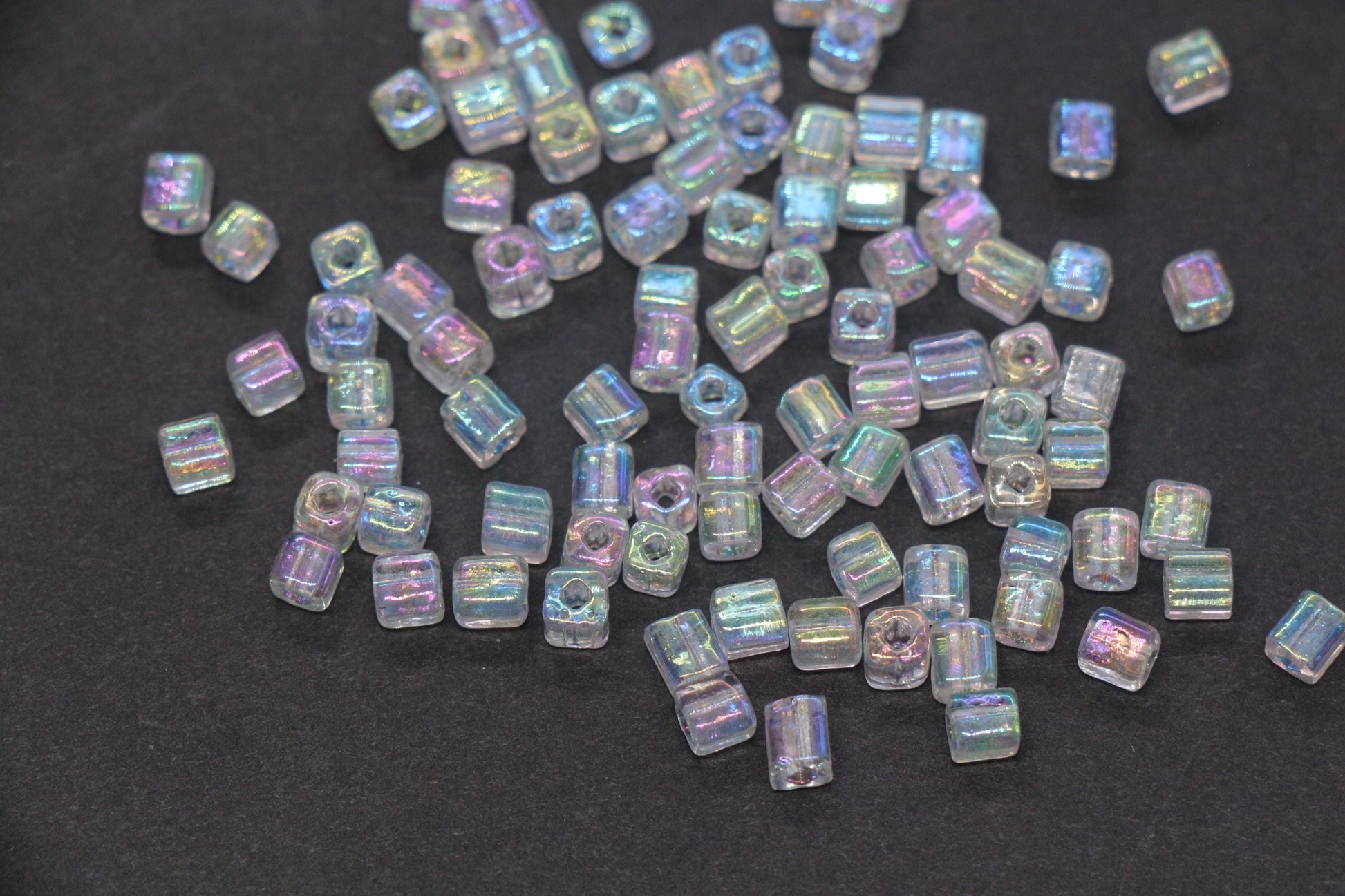 4mm Clear AB Iridescent Square Glass Beads, Transparent Cube Seed Beads, Sparkle Rocailles for Jewelry Making #2118