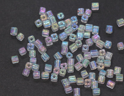 4mm Clear AB Iridescent Square Glass Beads, Transparent Cube Seed Beads, Sparkle Rocailles for Jewelry Making #2118
