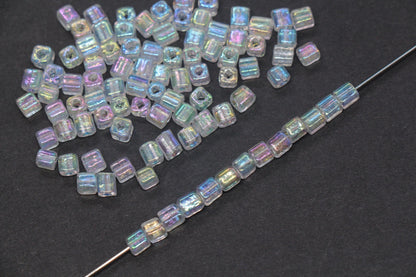 4mm Clear AB Iridescent Square Glass Beads, Transparent Cube Seed Beads, Sparkle Rocailles for Jewelry Making #2118