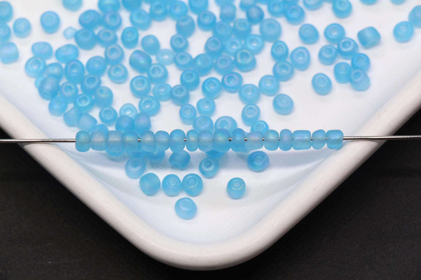 4mm Matte Sky Blue Glass Seed Beads, Frosted Round Rocailles, Baby Blue Beading Supplies for Jewelry Making #1180