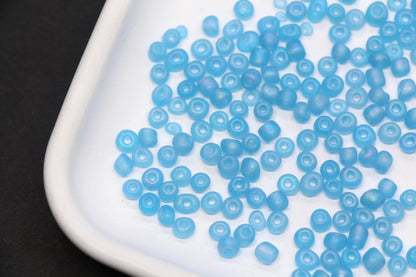 4mm Matte Sky Blue Glass Seed Beads, Frosted Round Rocailles, Baby Blue Beading Supplies for Jewelry Making #1180