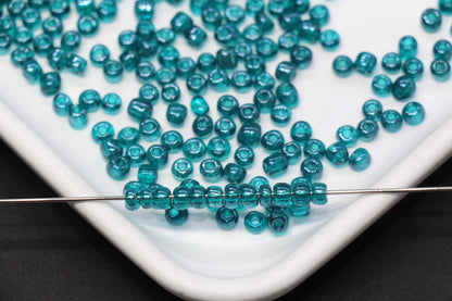 4mm Transparent Teal Green Glass Seed Beads, Glossy Round Rocailles, Emerald Teal Beading Supplies for Jewelry Making #1180