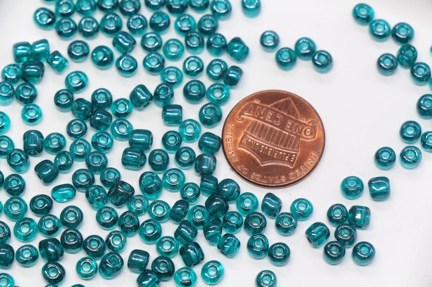 4mm Transparent Teal Green Glass Seed Beads, Glossy Round Rocailles, Emerald Teal Beading Supplies for Jewelry Making #1180