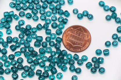 4mm Transparent Teal Green Glass Seed Beads, Glossy Round Rocailles, Emerald Teal Beading Supplies for Jewelry Making #1180