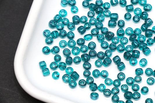 4mm Transparent Teal Green Glass Seed Beads, Glossy Round Rocailles, Emerald Teal Beading Supplies for Jewelry Making #1180