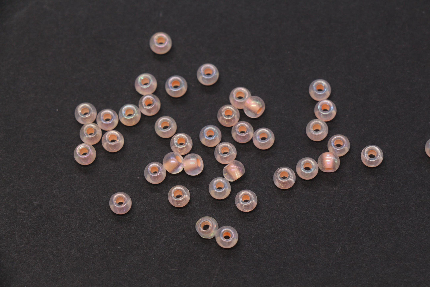 4mm Glow in the Dark Iridescent Glass Seed Beads, Transparent Peach Lined Rocailles, Luminous Beading Supplies #1025