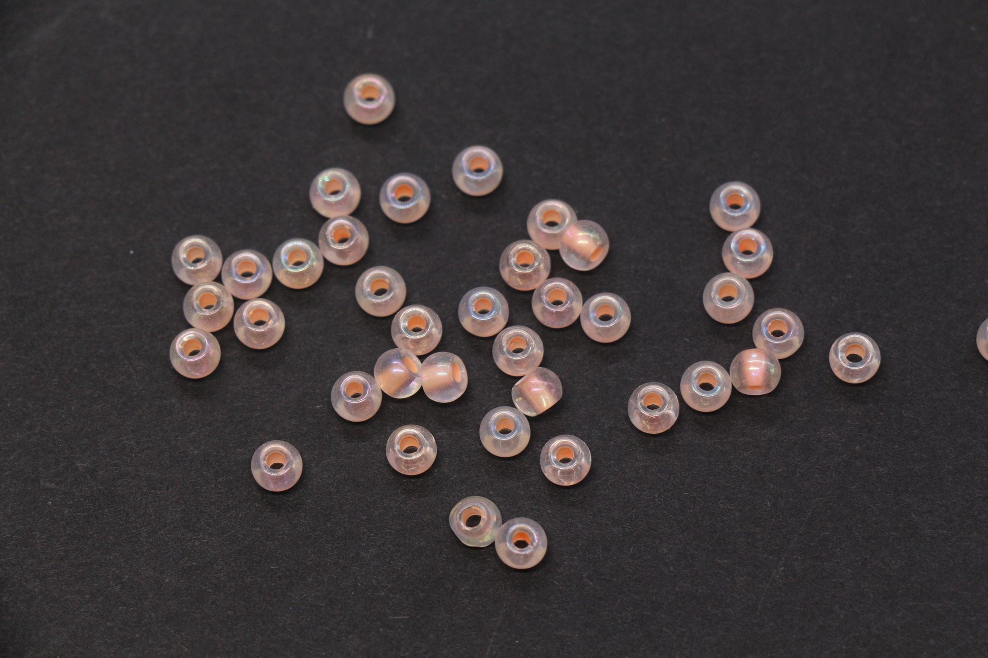 4mm Glow in the Dark Iridescent Glass Seed Beads, Transparent Peach Lined Rocailles, Luminous Beading Supplies #1025