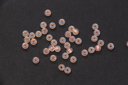 4mm Glow in the Dark Iridescent Glass Seed Beads, Transparent Peach Lined Rocailles, Luminous Beading Supplies #1025