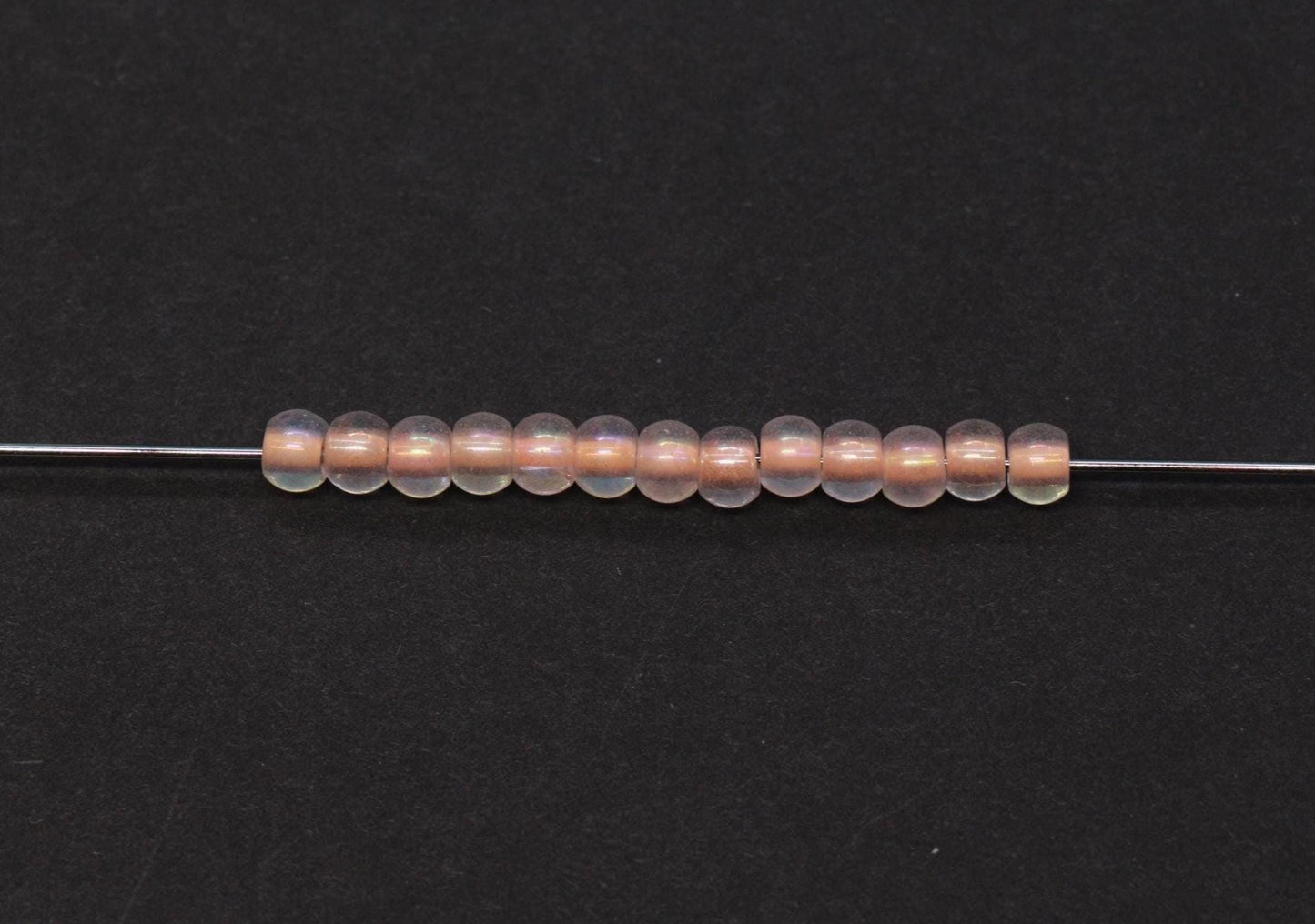 4mm Glow in the Dark Iridescent Glass Seed Beads, Transparent Peach Lined Rocailles, Luminous Beading Supplies #1025