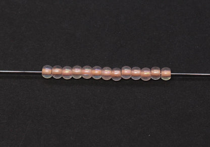4mm Glow in the Dark Iridescent Glass Seed Beads, Transparent Peach Lined Rocailles, Luminous Beading Supplies #1025