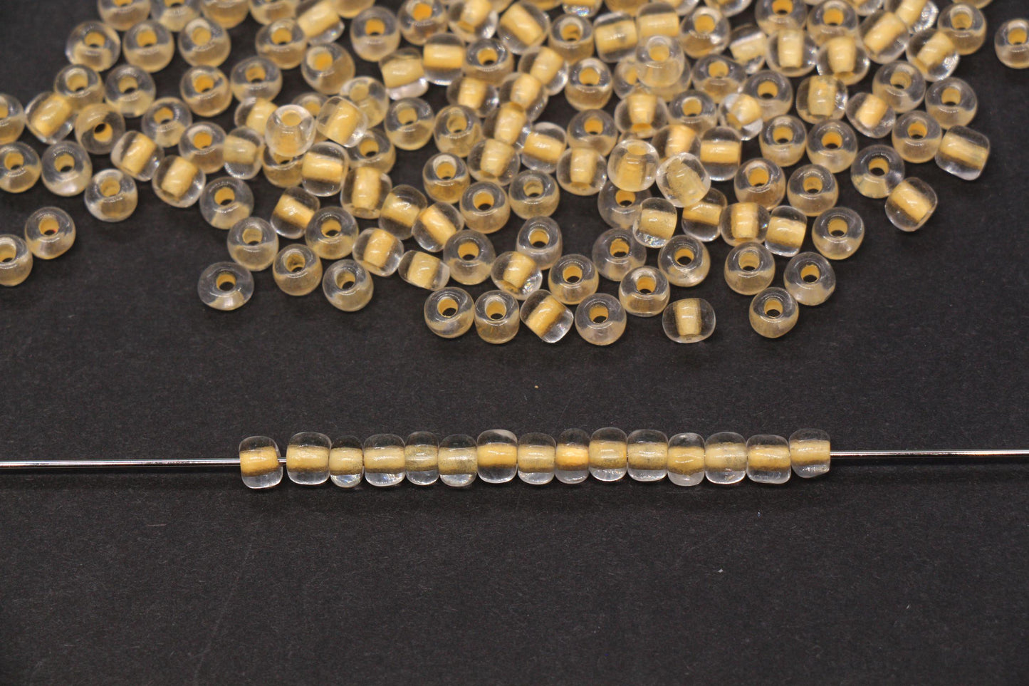 4mm Glow in the Dark Glass Seed Beads, Transparent Orange Lined Rocailles, Luminous Beading Supplies #1024