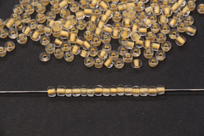 4mm Glow in the Dark Glass Seed Beads, Transparent Orange Lined Rocailles, Luminous Beading Supplies #1024