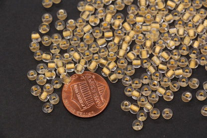 4mm Glow in the Dark Glass Seed Beads, Transparent Orange Lined Rocailles, Luminous Beading Supplies #1024
