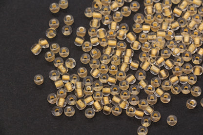 4mm Glow in the Dark Glass Seed Beads, Transparent Orange Lined Rocailles, Luminous Beading Supplies #1024