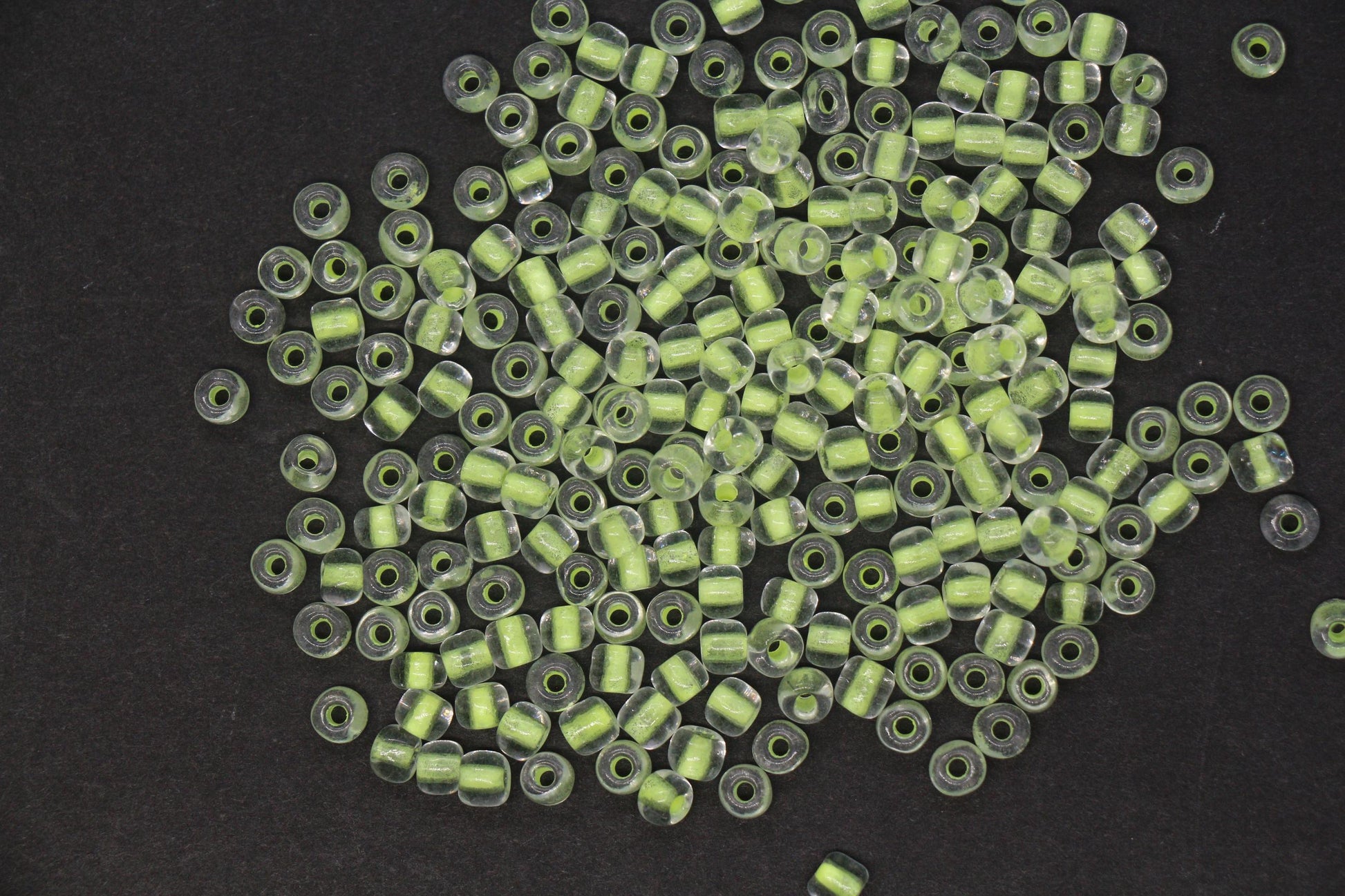 4mm Glow in the Dark Glass Seed Beads, Transparent Yellow Lined Rocailles, Luminous Beading Supplies #1139