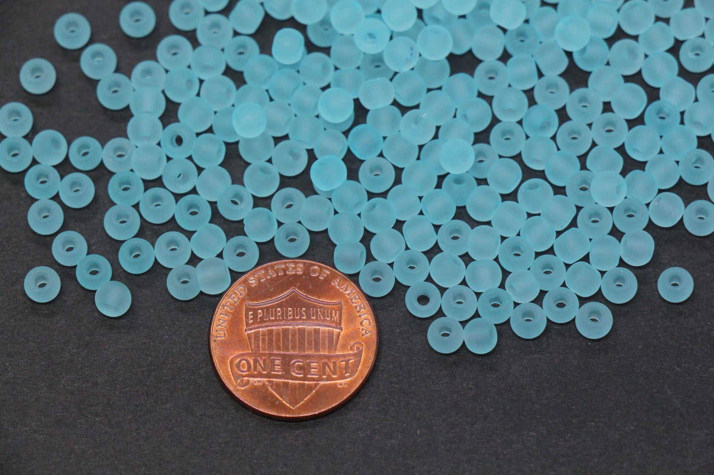 4mm Matte Glass Seed Beads, Frosted Aqua Blue Round Rocailles, Translucent Seafoam Glass Beads for Jewelry Making #1203