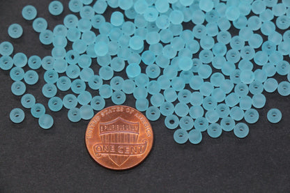 4mm Matte Glass Seed Beads, Frosted Aqua Blue Round Rocailles, Translucent Seafoam Glass Beads for Jewelry Making #1203