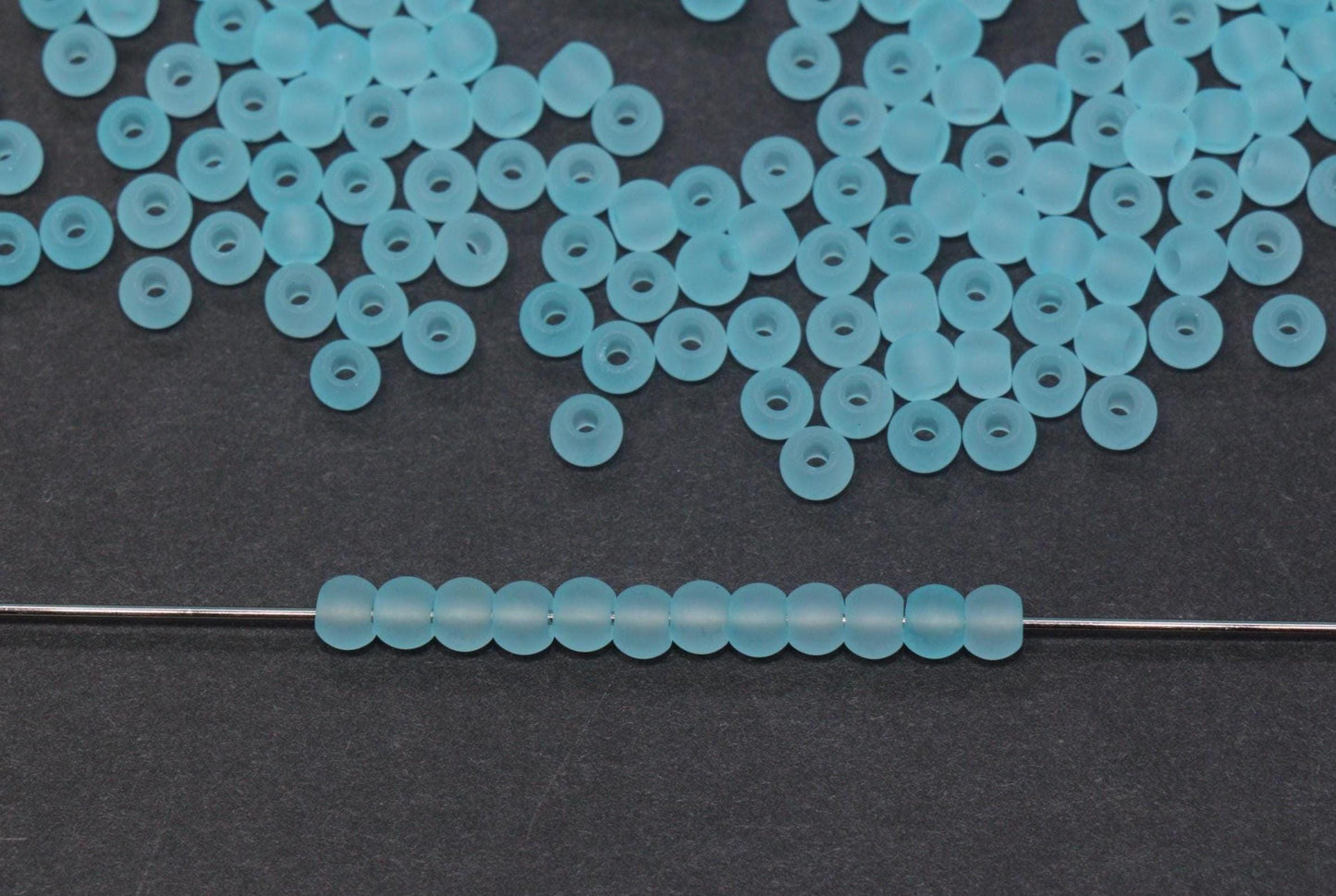 4mm Matte Glass Seed Beads, Frosted Aqua Blue Round Rocailles, Translucent Seafoam Glass Beads for Jewelry Making #1203