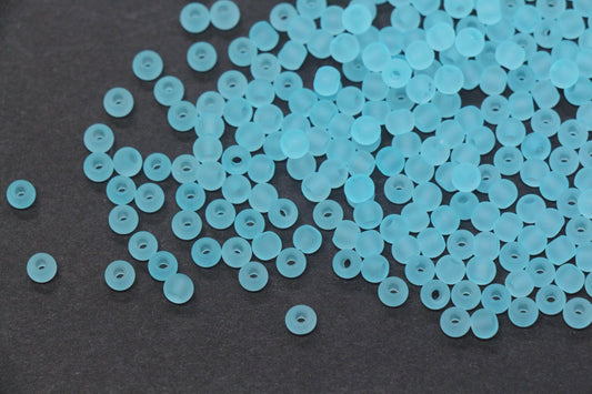 4mm Matte Glass Seed Beads, Frosted Aqua Blue Round Rocailles, Translucent Seafoam Glass Beads for Jewelry Making #1203