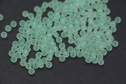 4mm Matte Mint Green Glass Seed Beads, Frosted Translucent Sage Rocailles, Soft Pastel Beads for Jewelry Making #1036