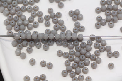 4mm Light Gray Glass Seed Beads, Opaque Round Rocailles, Gray Beads for Jewelry Making #2182