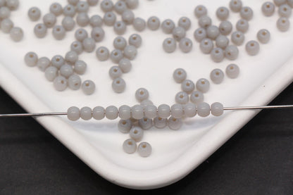 4mm Light Gray Glass Seed Beads, Opaque Round Rocailles, Gray Beads for Jewelry Making #2182