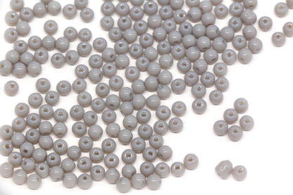 4mm Light Gray Glass Seed Beads, Opaque Round Rocailles, Gray Beads for Jewelry Making #2182