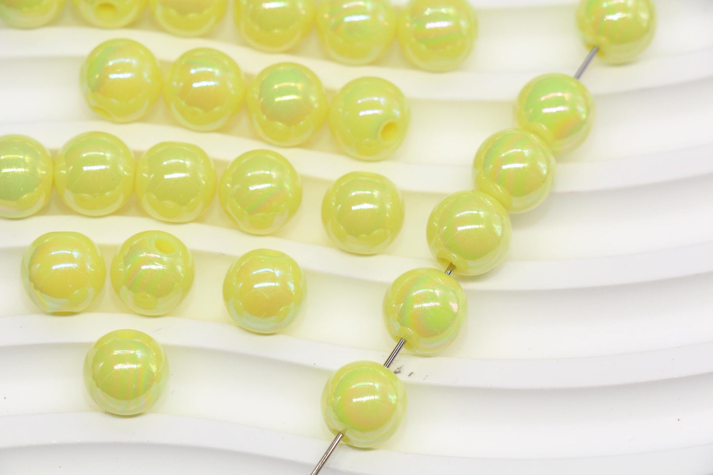 10mm Pastel Yellow AB Gumball Beads for Bracelets #462