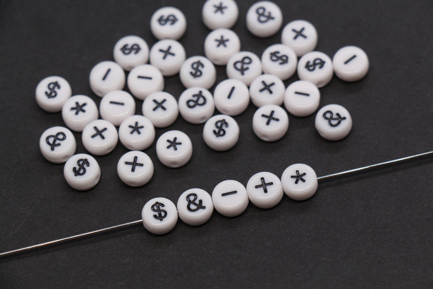 7mm White Black Symbol Beads for Bracelets #1314