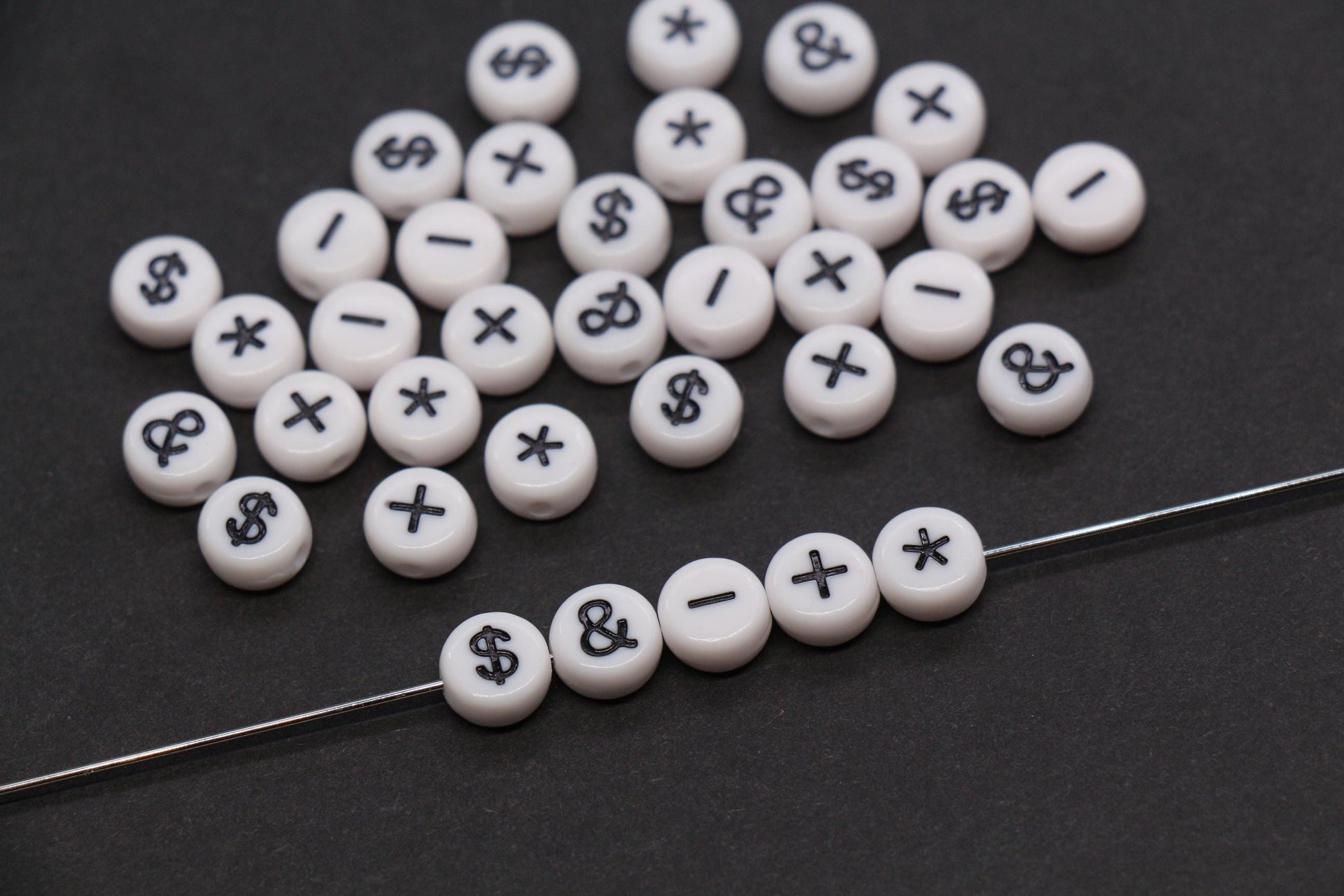 7mm White Black Symbol Beads for Bracelets #1314