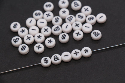 7mm White Black Symbol Beads for Bracelets #1314