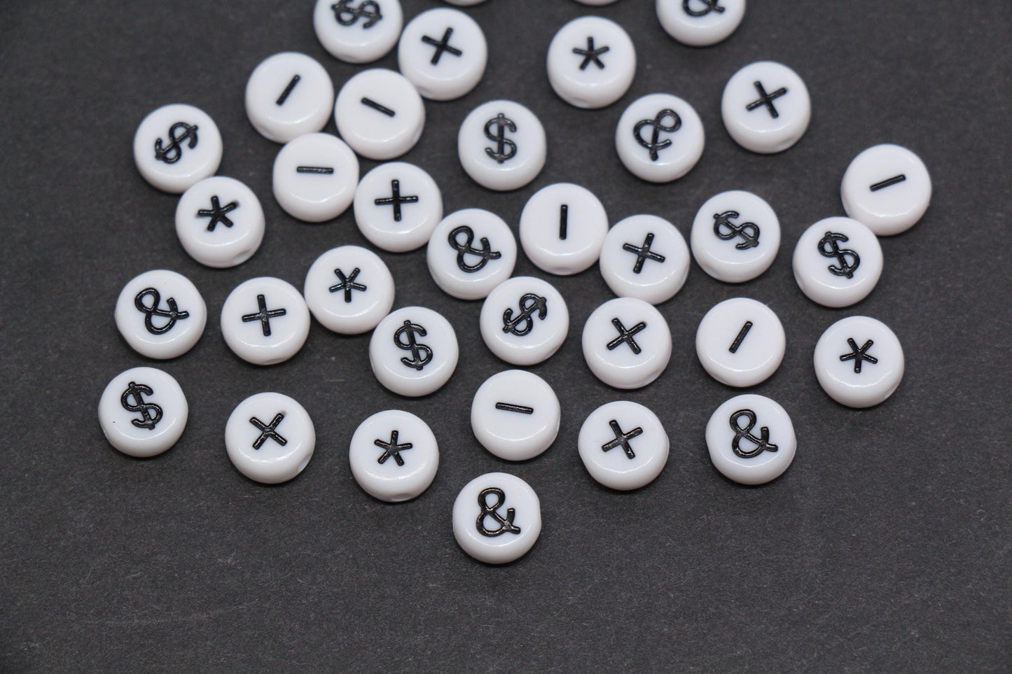 7mm White Black Symbol Beads for Bracelets #1314