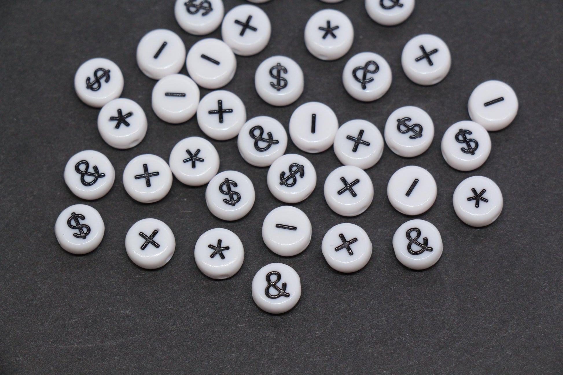 7mm White Black Symbol Beads for Bracelets #1314