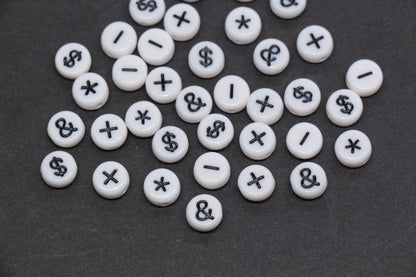 7mm White Black Symbol Beads for Bracelets #1314