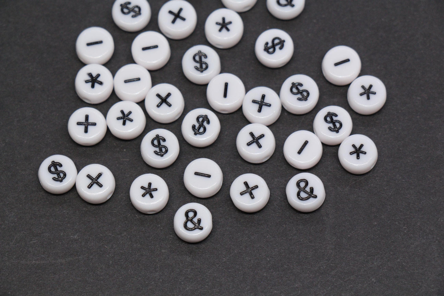 7mm White Black Symbol Beads for Bracelets #1314