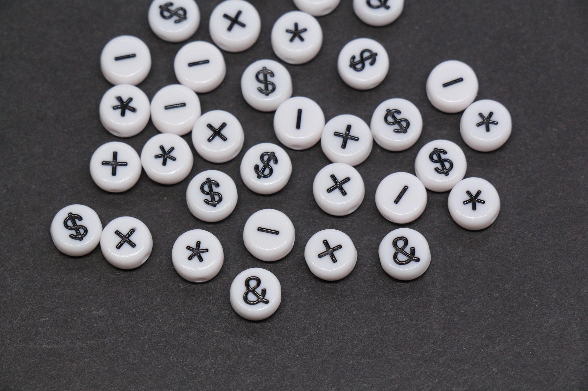7mm White Black Symbol Beads for Bracelets #1314