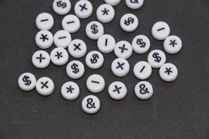 7mm White Black Symbol Beads for Bracelets #1314