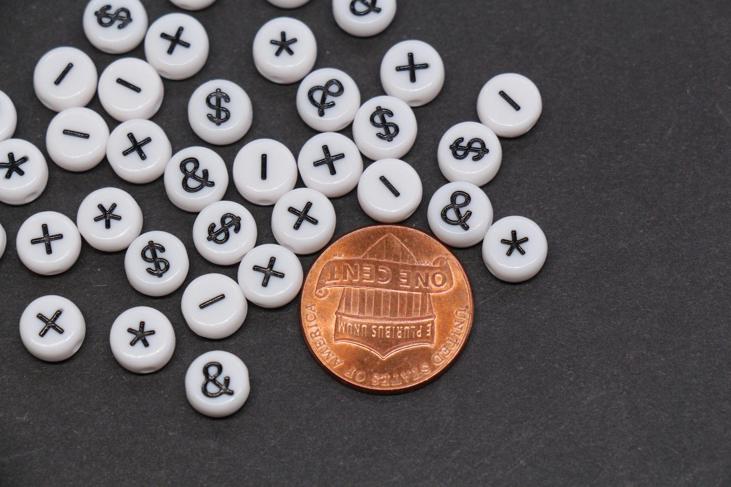 7mm White Black Symbol Beads for Bracelets #1314