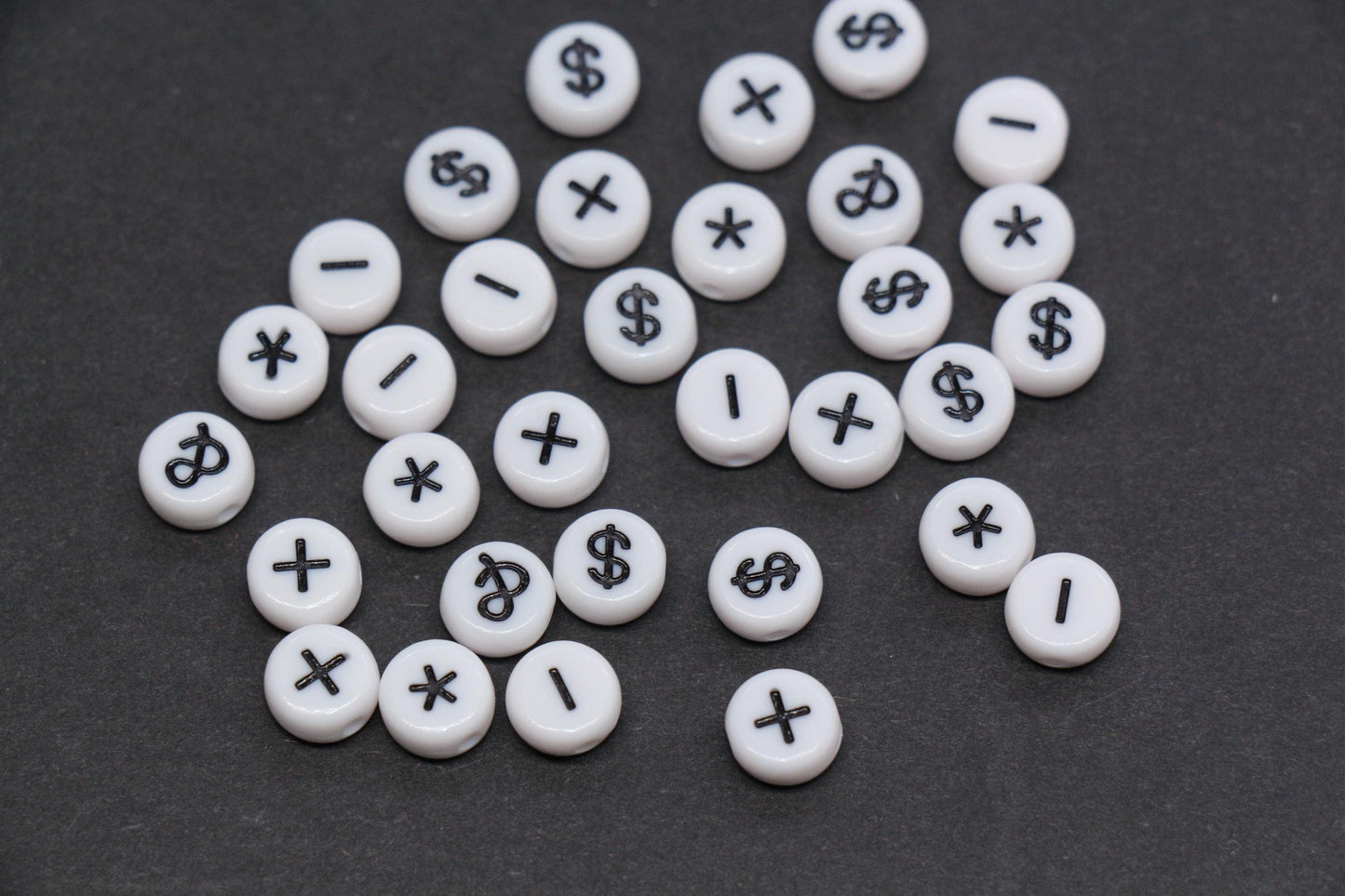 7mm White Black Symbol Beads for Bracelets #1314