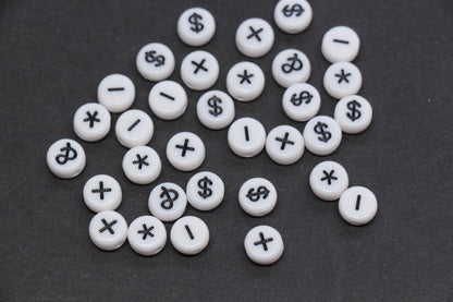 7mm White Black Symbol Beads for Bracelets #1314