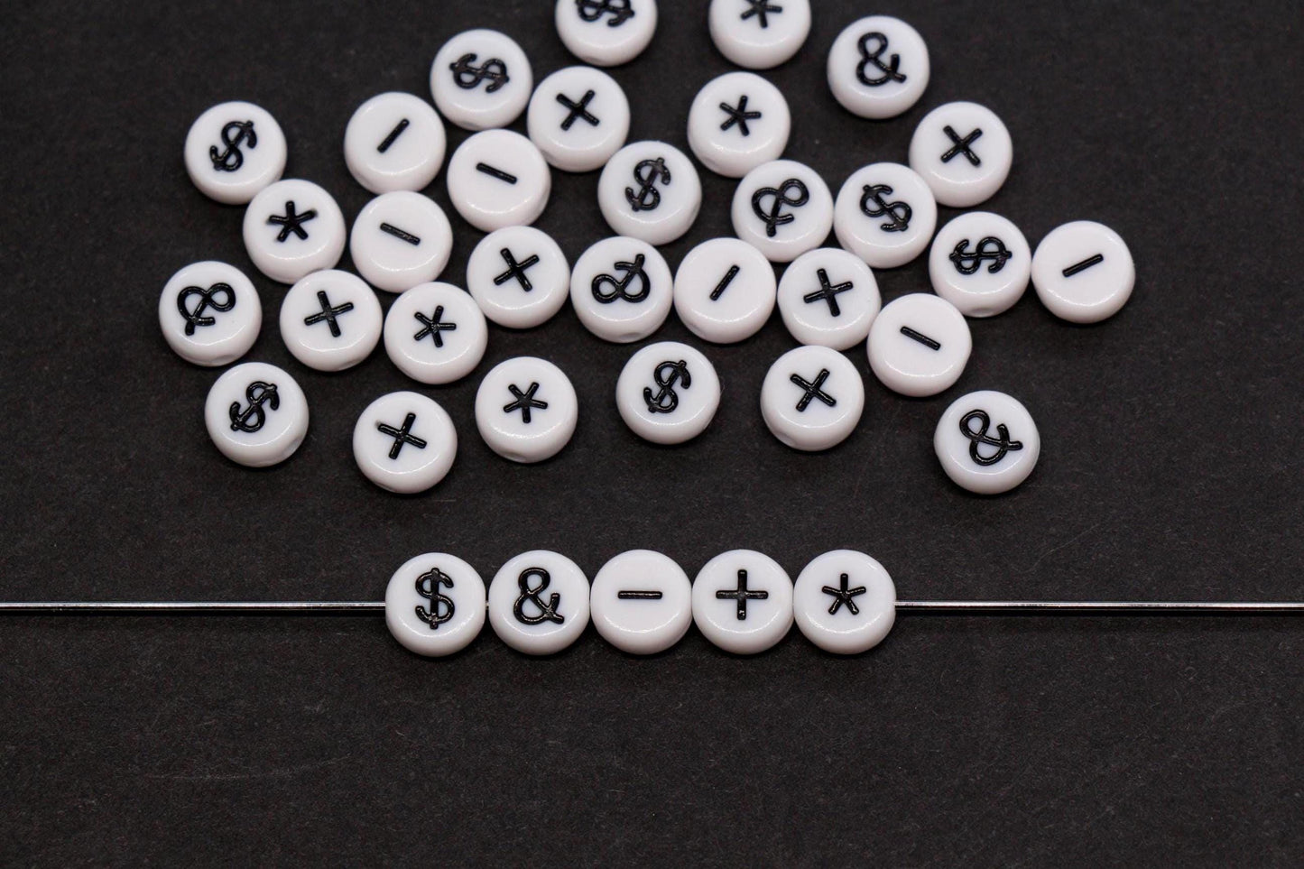 7mm White Black Symbol Beads for Bracelets #1314