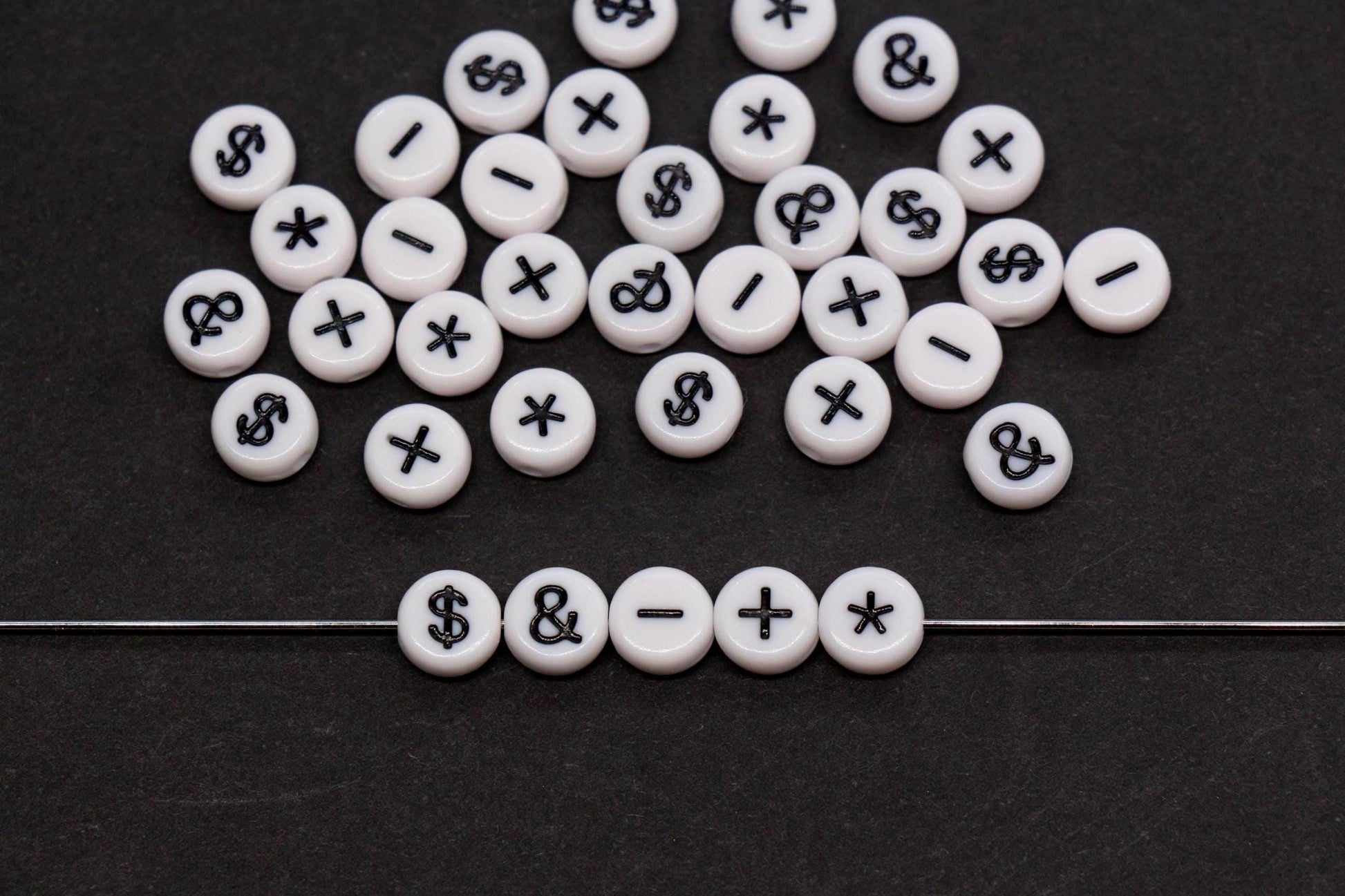 7mm White Black Symbol Beads for Bracelets #1314