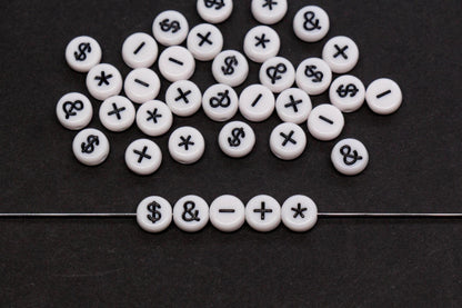 7mm White Black Symbol Beads for Bracelets #1314