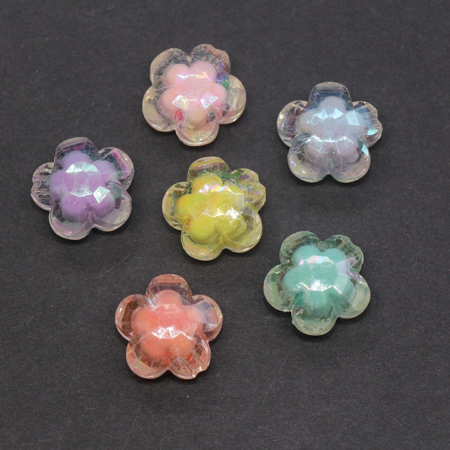 16mm Iridescent AB Flower Beads, Chunky Acrylic Floral Beads for Jewelry Making #1899